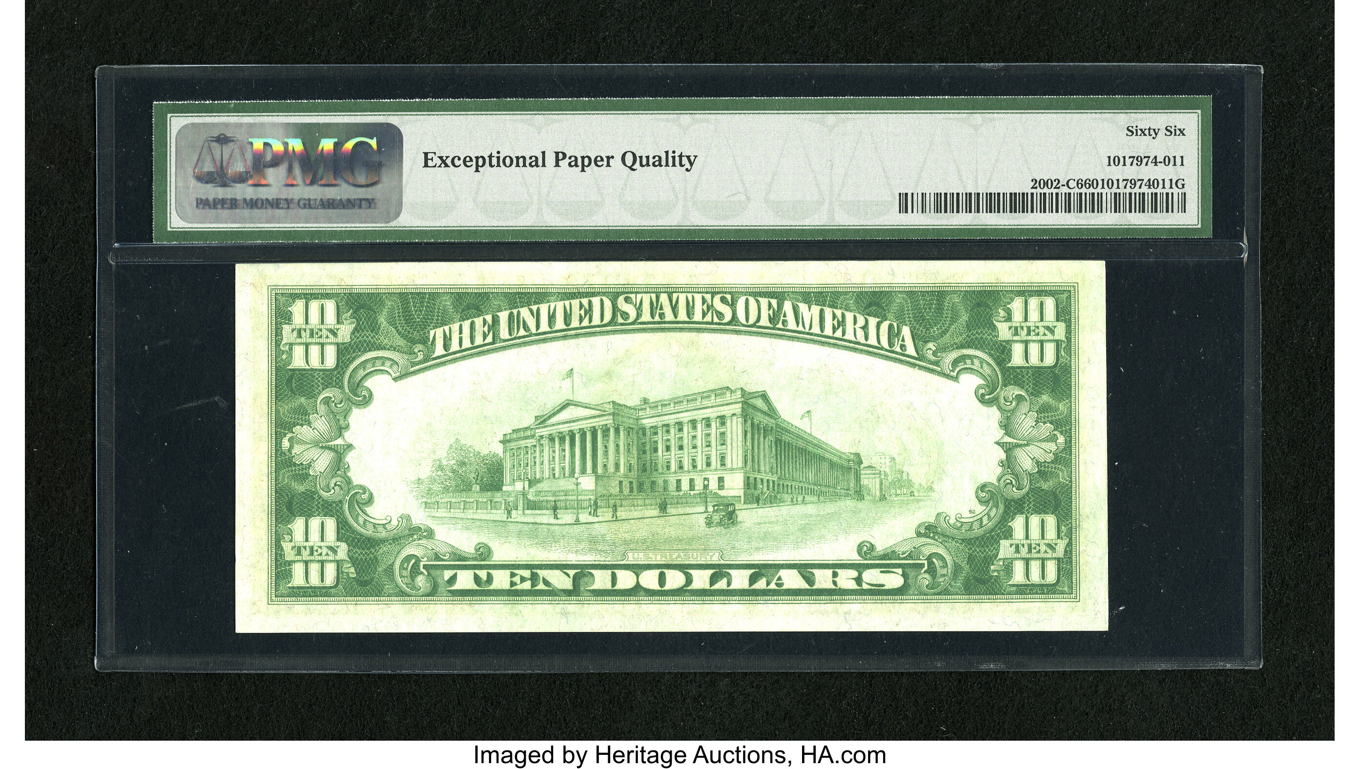 image for: Fr. 2002-C $10 1928B DGS Federal Reserve Note. PMG Gem Uncirculated 66 EPQ.Plentiful margins and radiant inks are seen on ...