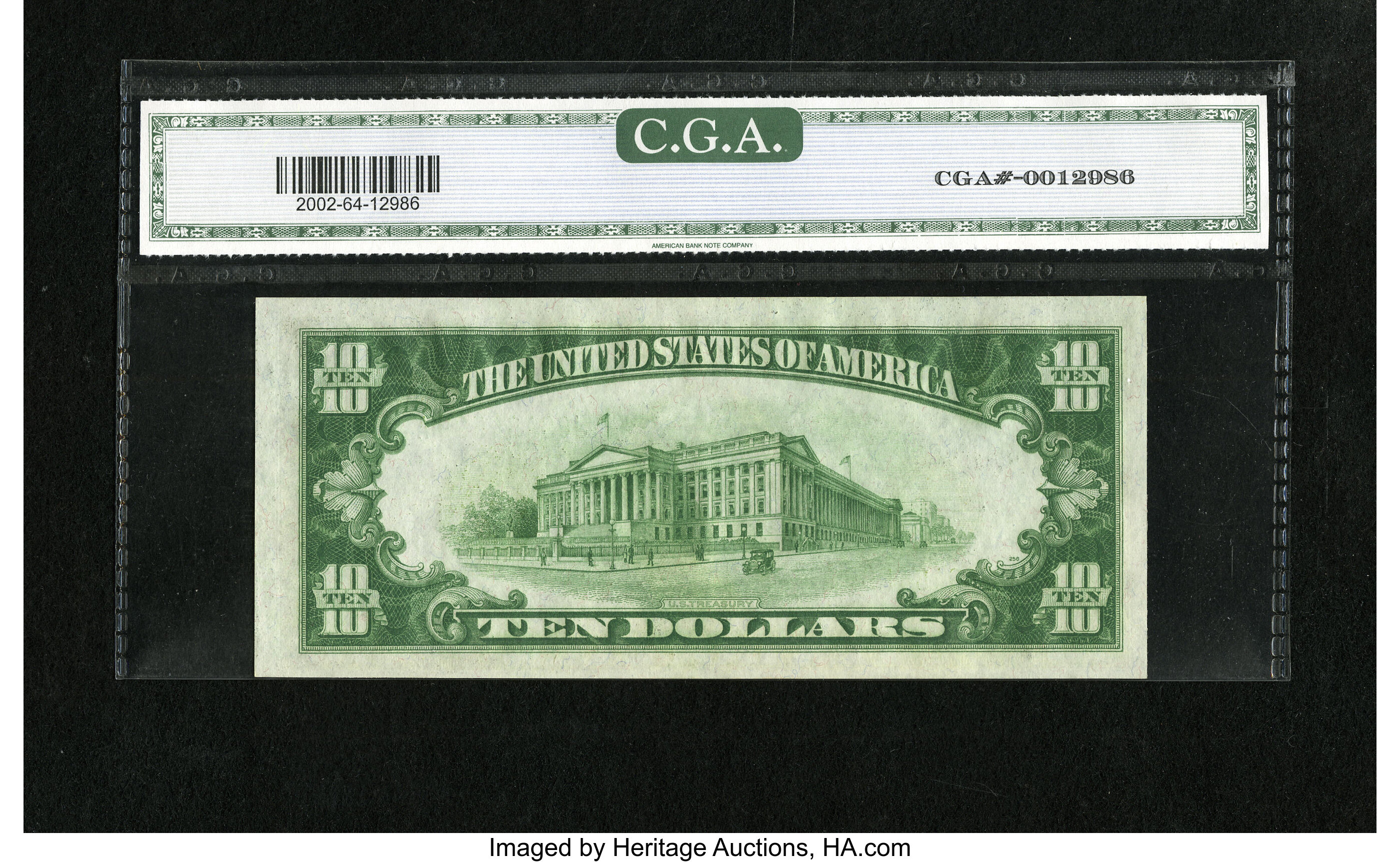 image for: Fr. 2002-J $10 1928B Light Green Seal Federal Reserve Note. CGA Choice Uncirculated 64.The inks are fresh on this pleasing...