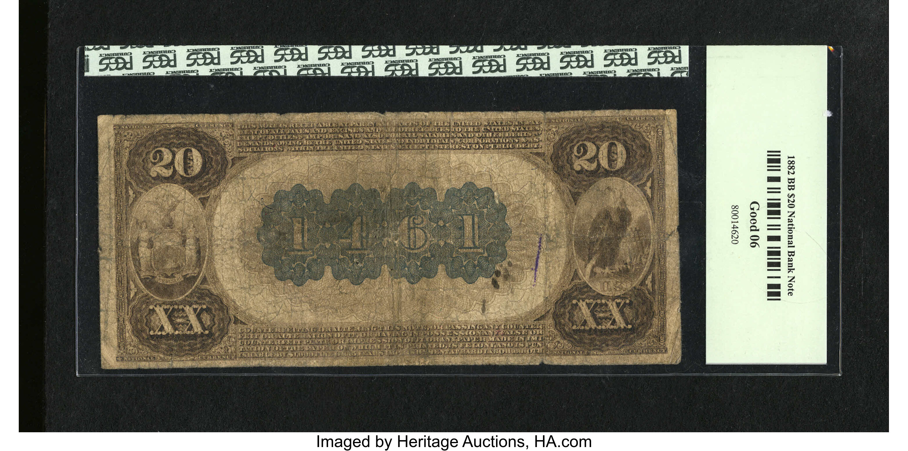 image for: New York, NY - $20 1882 Brown Back Fr. 496 The National City Bank Ch. # 1461Boldly printed signatures set this  PCGS...