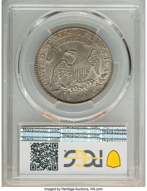 image for: 1821 50C O-104a, R.1, AU50 PCGS. PCGS Population: (2/3). NGC Census: (2/7). AU50. Mintage 1,305,797. ...