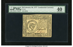 image for: Continental Currency February 26, 1777 $8 PMG Extremely Fine 40....