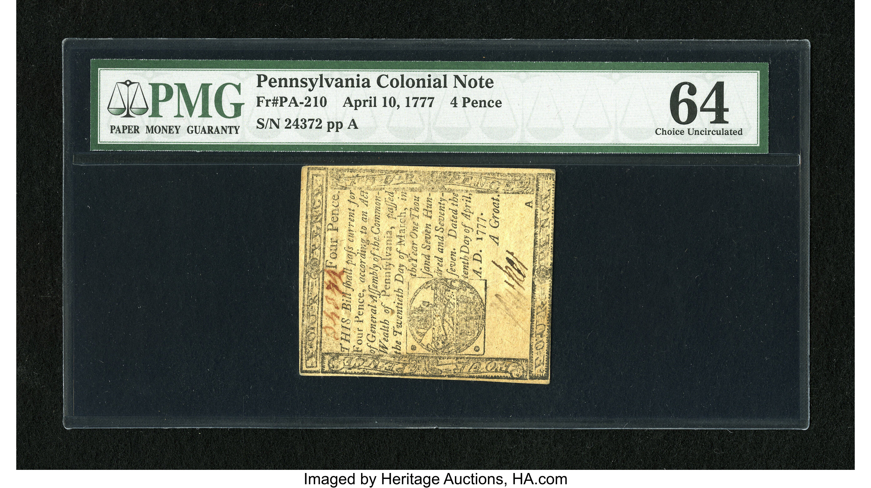 image for: Pennsylvania April 10, 1777 4d PMG Choice Uncirculated 64.