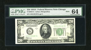 image for: Fr. 2055-G $20 1934A Mule Federal Reserve Note. PMG Choice Uncirculated 64....