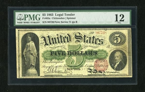 image for: Fr. 63a $5 1863 Legal Tender PMG Fine 12.