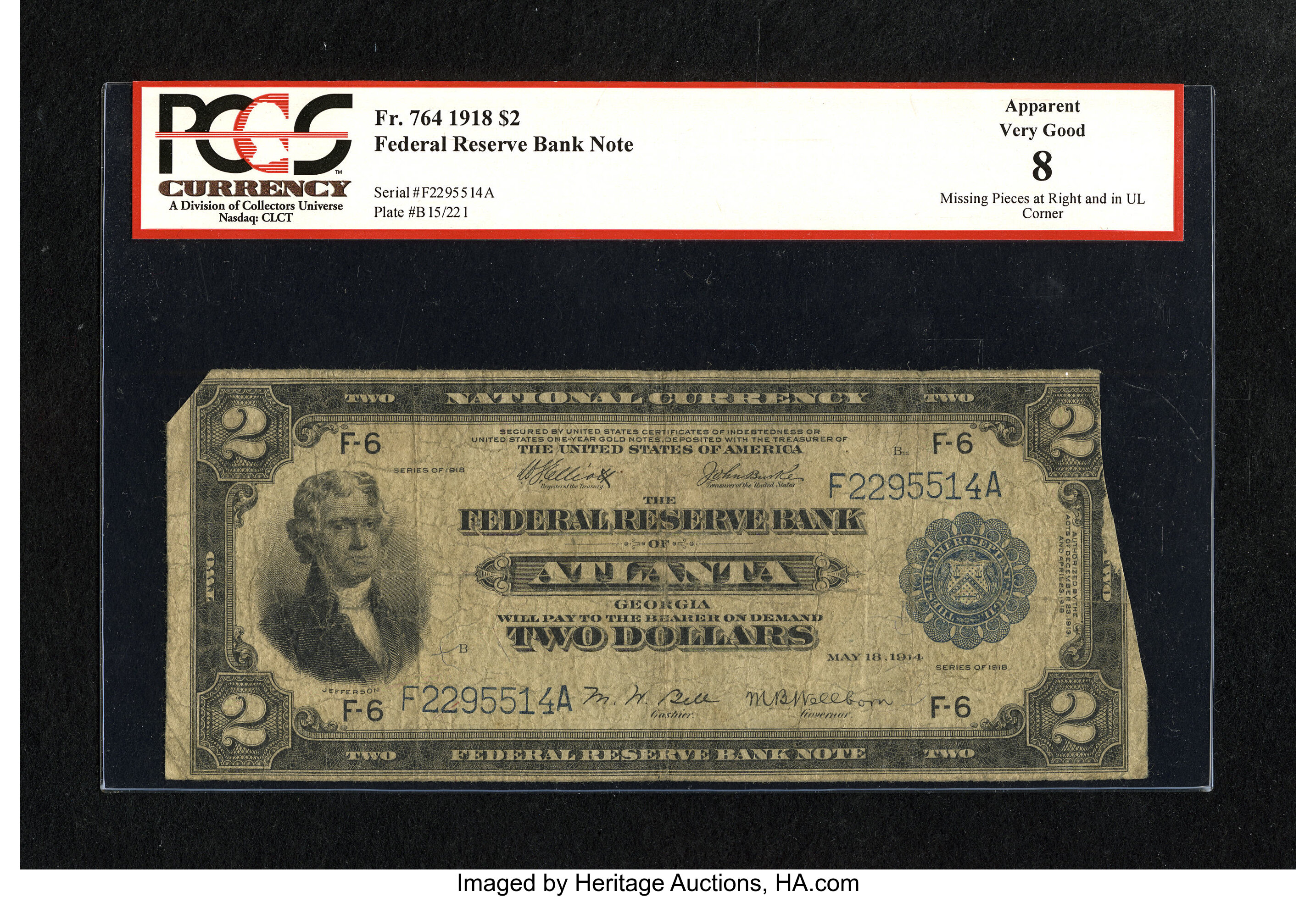 image for: Fr. 764 $2 1918 Federal Reserve Bank Note PCGS Apparent Very Good 08....