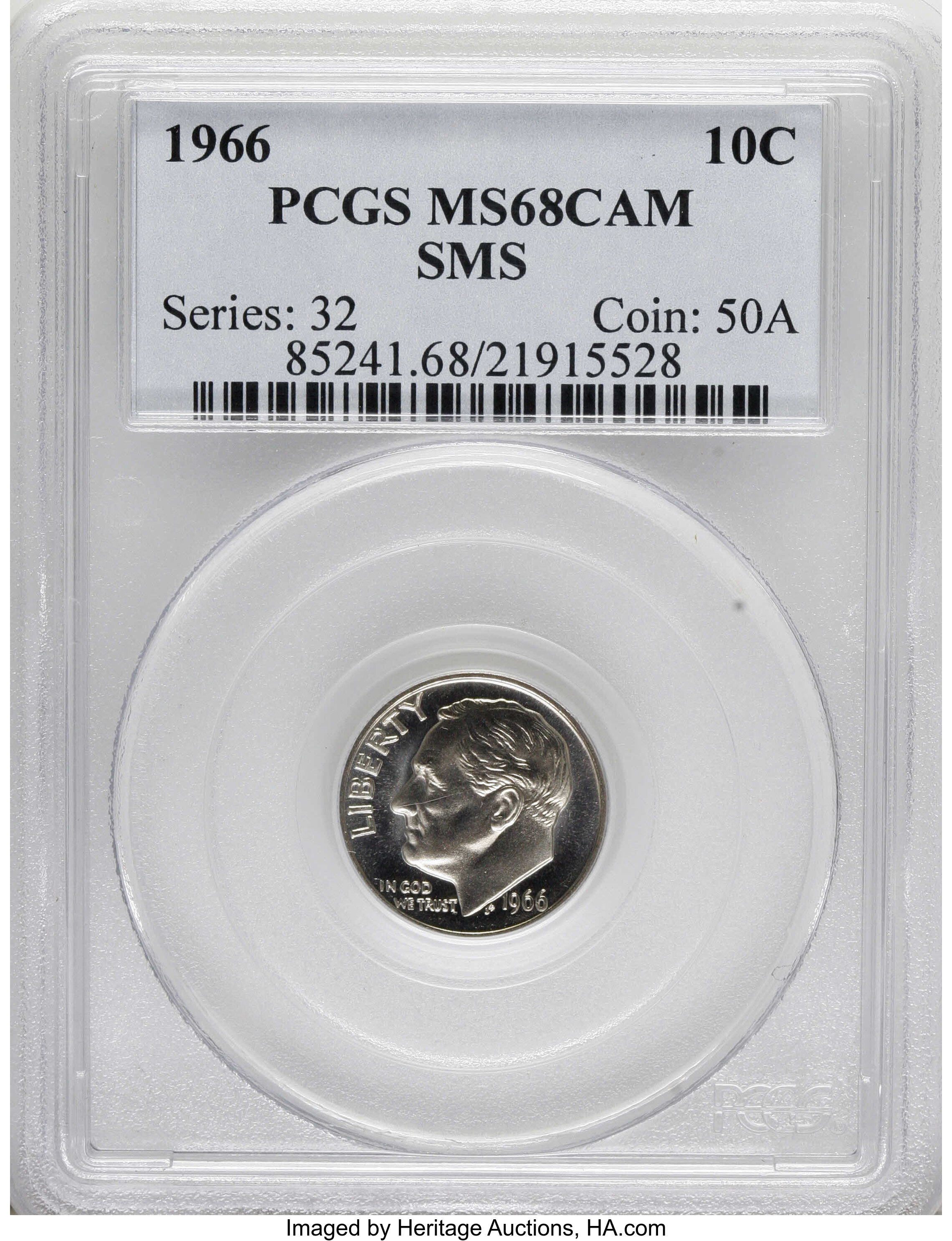 image for: 1966 10C SMS MS68 Cameo PCGS. PCGS Population (21/0). NGC Census: (50/12).   (#85241)...