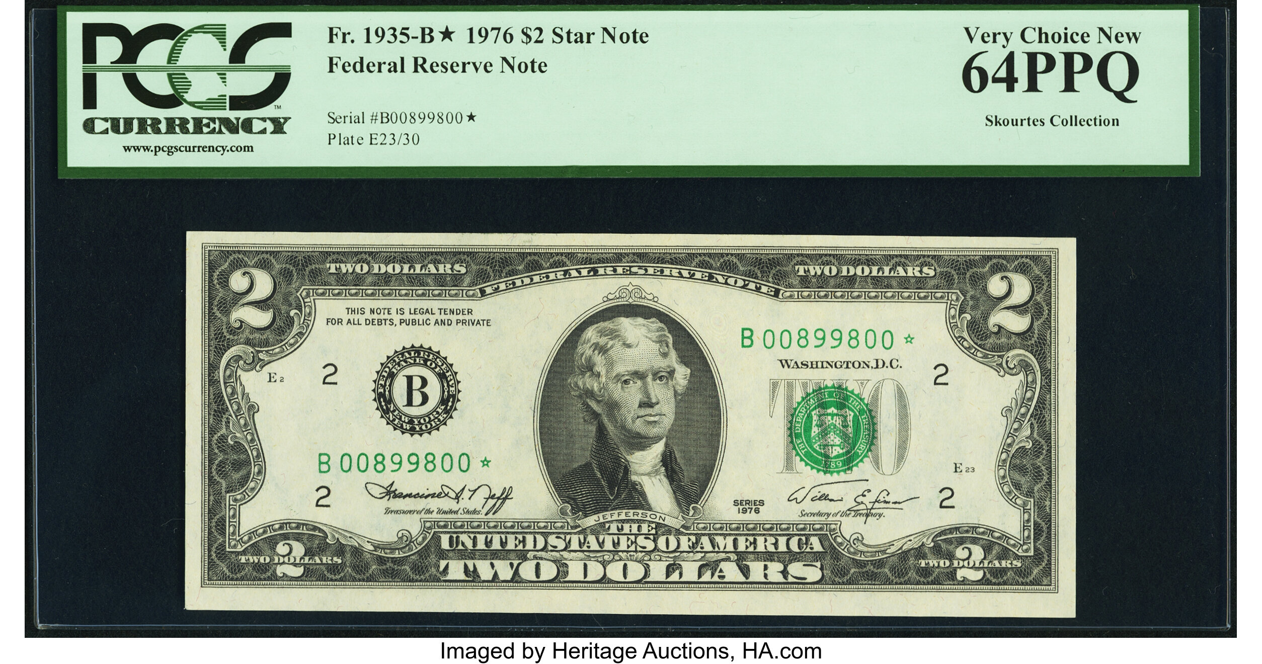 image for: Radar Serial Number 00899800 Fr. 1935-B* $2 1976 Federal Reserve Star Note. PCGS Very Choice New 64PPQ....