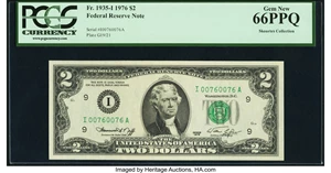 image for: Repeater Serial Number 00760076 Fr. 1935-I $2 1976 Federal Reserve Note. PCGS Gem New 66PPQ....
