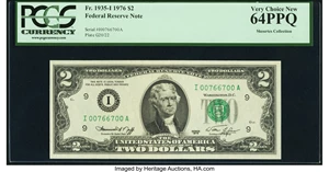 image for: Radar Serial Number 00766700 Fr. 1935-I $2 1976 Federal Reserve Note. PCGS Very Choice New 64PPQ....