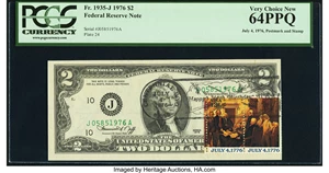 image for: Postally Cancelled July 4, 1976 Fr. 1935-J $2 1976 Federal Reserve Note. PCGS Very Choice New 64PPQ....
