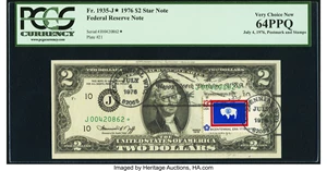image for: Postally Cancelled July 4, 1976 Fr. 1935-J* $2 1976 Federal Reserve Star Note. PCGS Very Choice New 64PPQ....