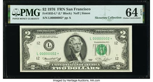 image for: Low Serial Number 2 Fr. 1935-L* $2 1976 Federal Reserve Star Note. PMG Choice Uncirculated 64 EPQ....
