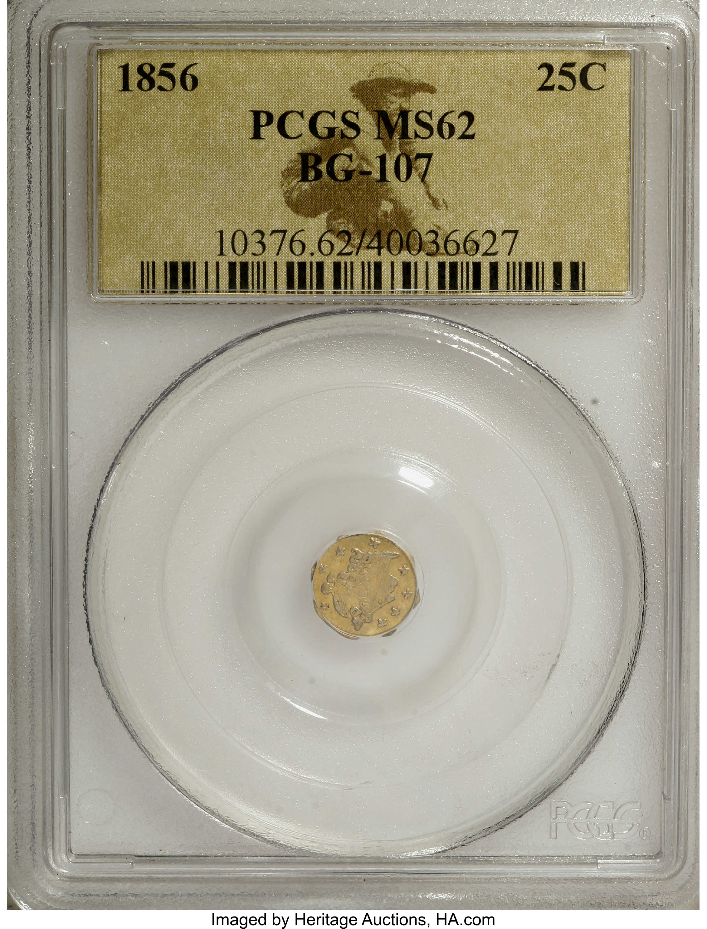 image for: 1856 25C Liberty Octagonal 25 Cents, BG-107, Low R.4, MS62 PCGS. PCGS Population (19/58). NGC Census: (3/8).   (#10376)...