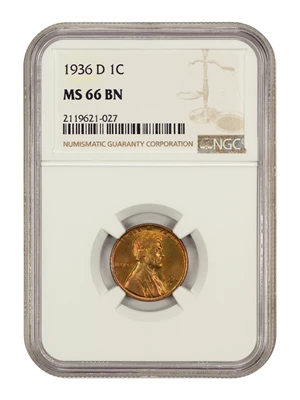 image for: 1936-D 1c NGC MS66 BN