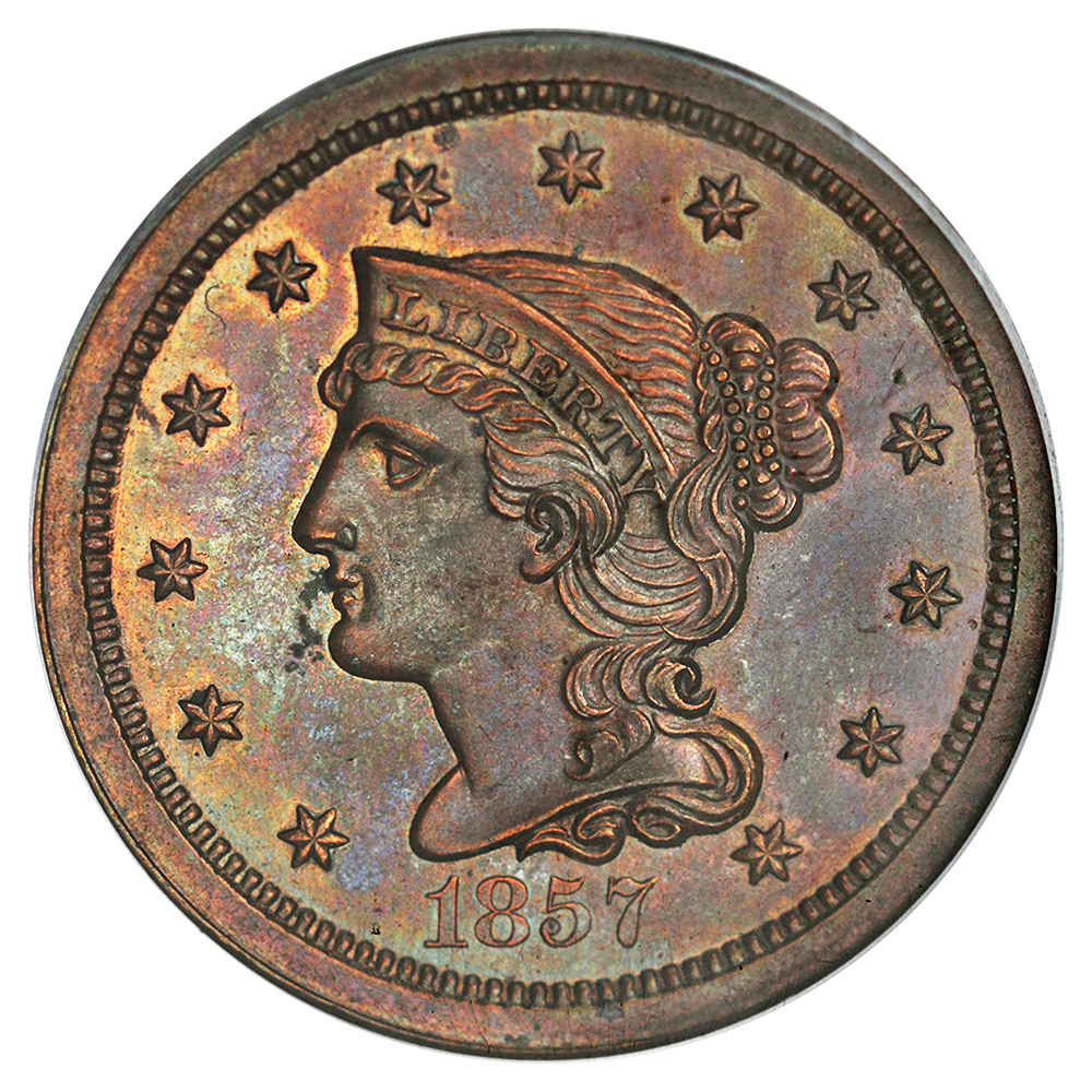 image for: 1857 1c PCGS/CAC Proof 63 RB (Small Date  OGH)