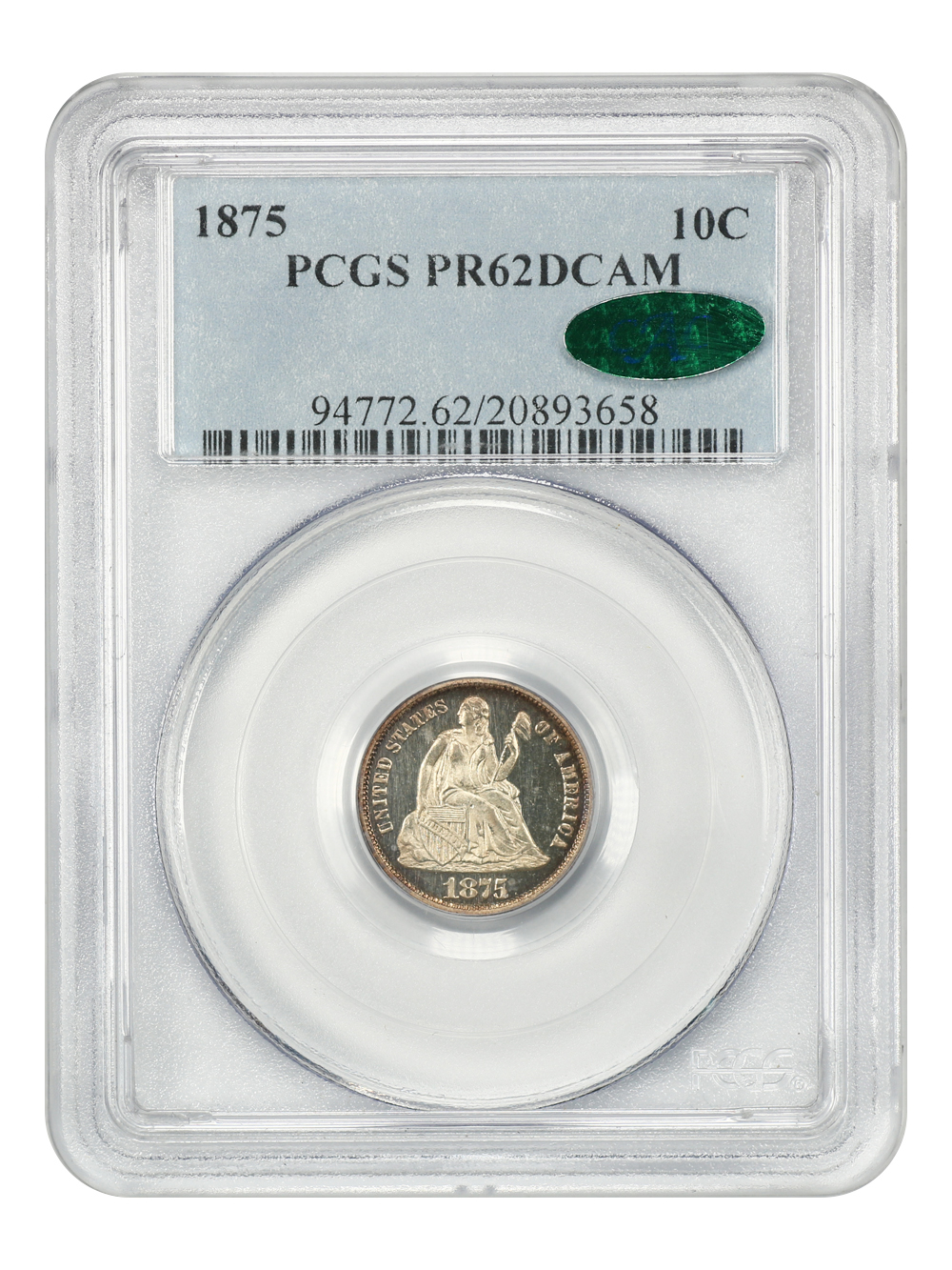 image for: 1875 10c PCGS/CAC Proof 62 DCAM