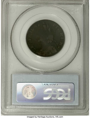 image for: '1747' 1/2P Machin's Mills Halfpenny VF20 PCGS. Vlack 1-47A, R.5. From later dies with clashmarks near the S in GEORGIVS. T...