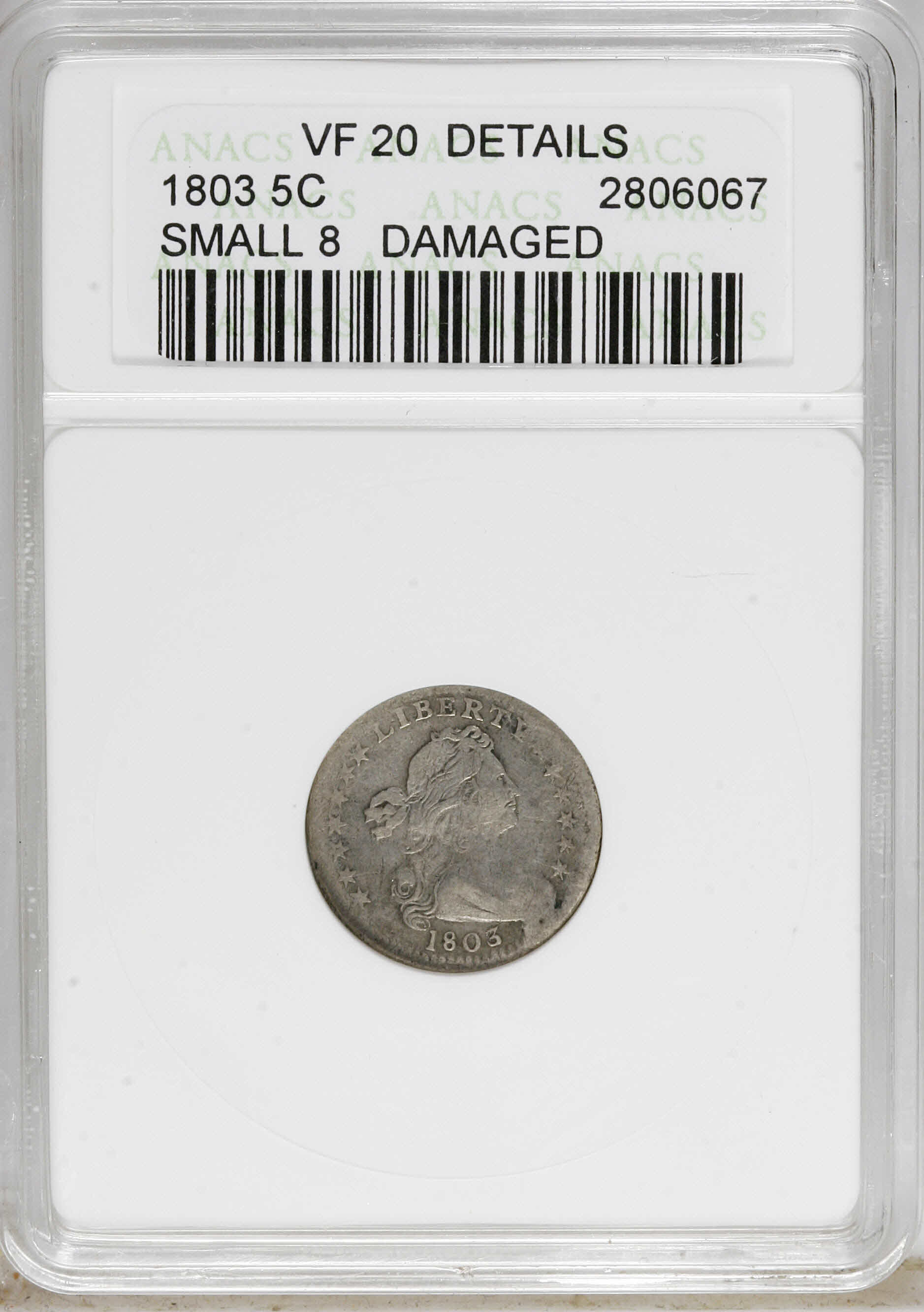 image for: 1803 H10C Small 8 VF20 ANACS. NGC Census: (0/0). PCGS Population (0/8).  Numismedia Wsl. Price for NGC/PCGS coin in VF20: $...