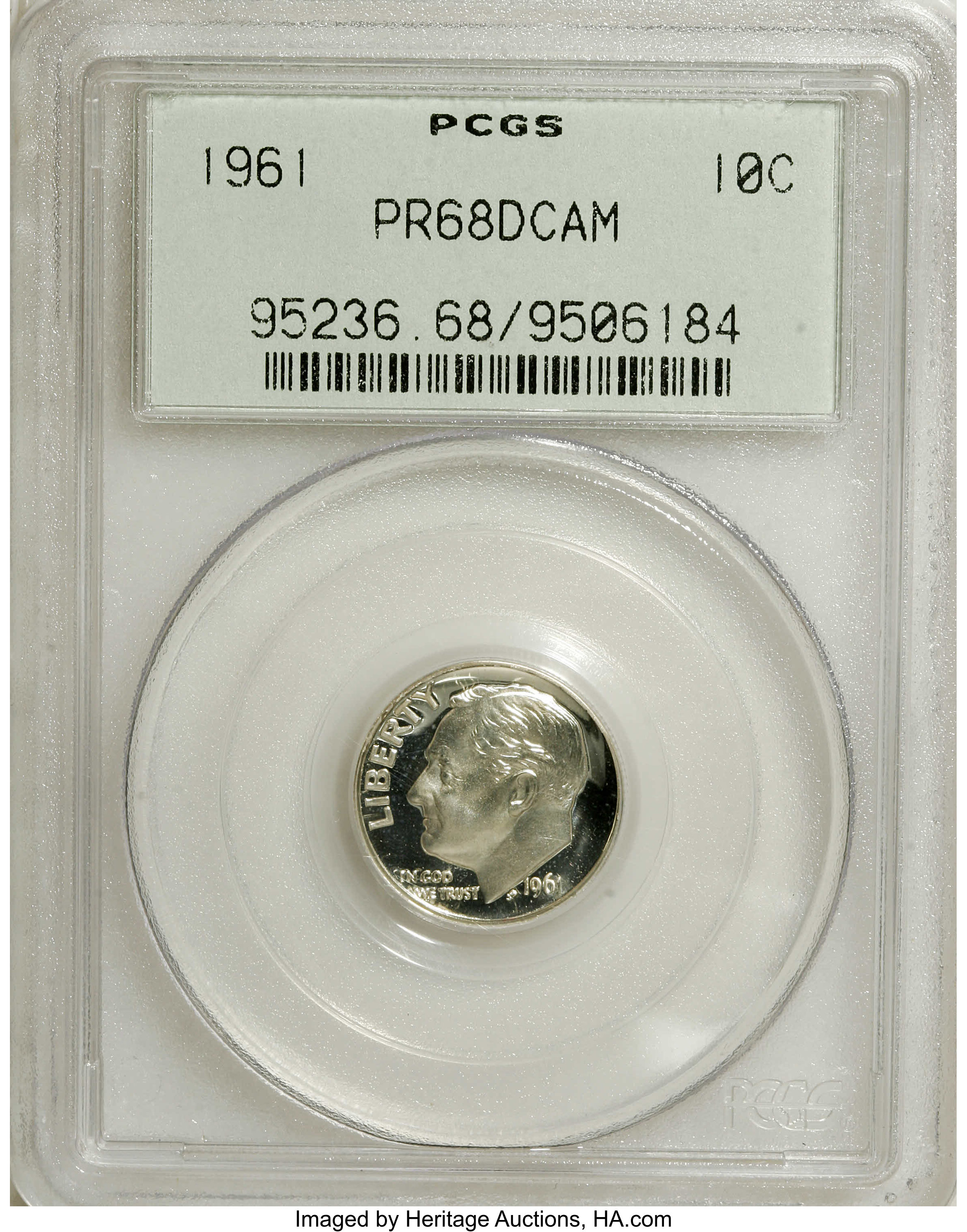 image for: 1961 10C PR68 Deep Cameo PCGS. PCGS Population (87/60). NGC Census: (78/27).  Numismedia Wsl. Price for NGC/PCGS coin in PR...
