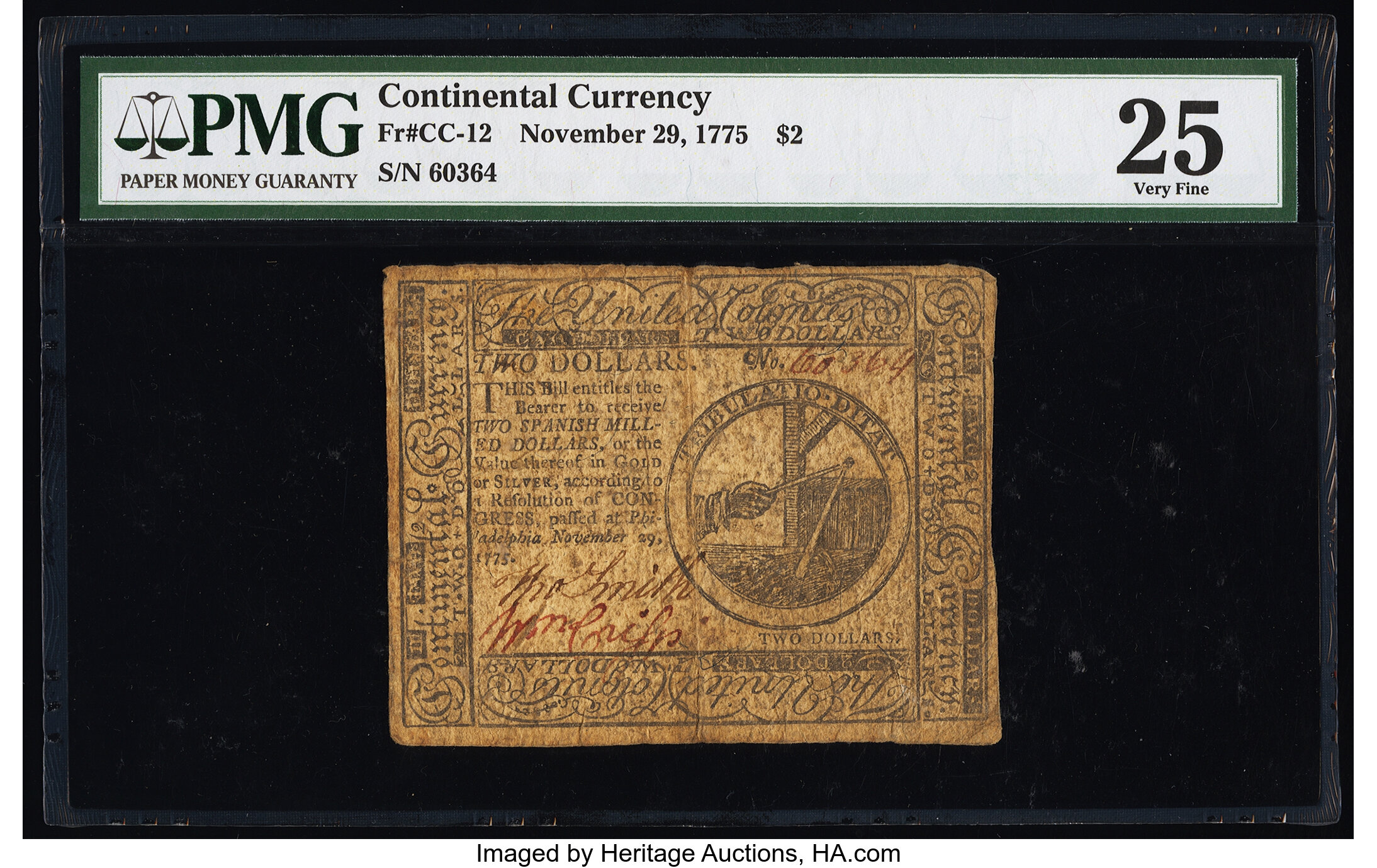 image for: Continental Currency November 29, 1775 $2 PMG Very Fine 25....