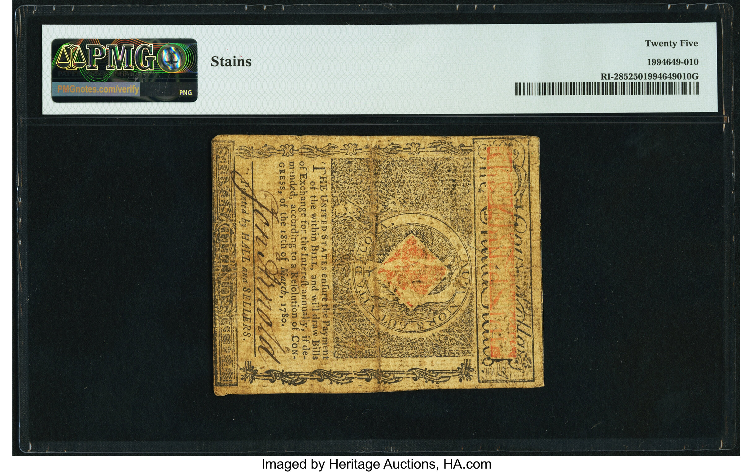 image for: Rhode Island July 2, 1780 $4 PMG Very Fine 25....