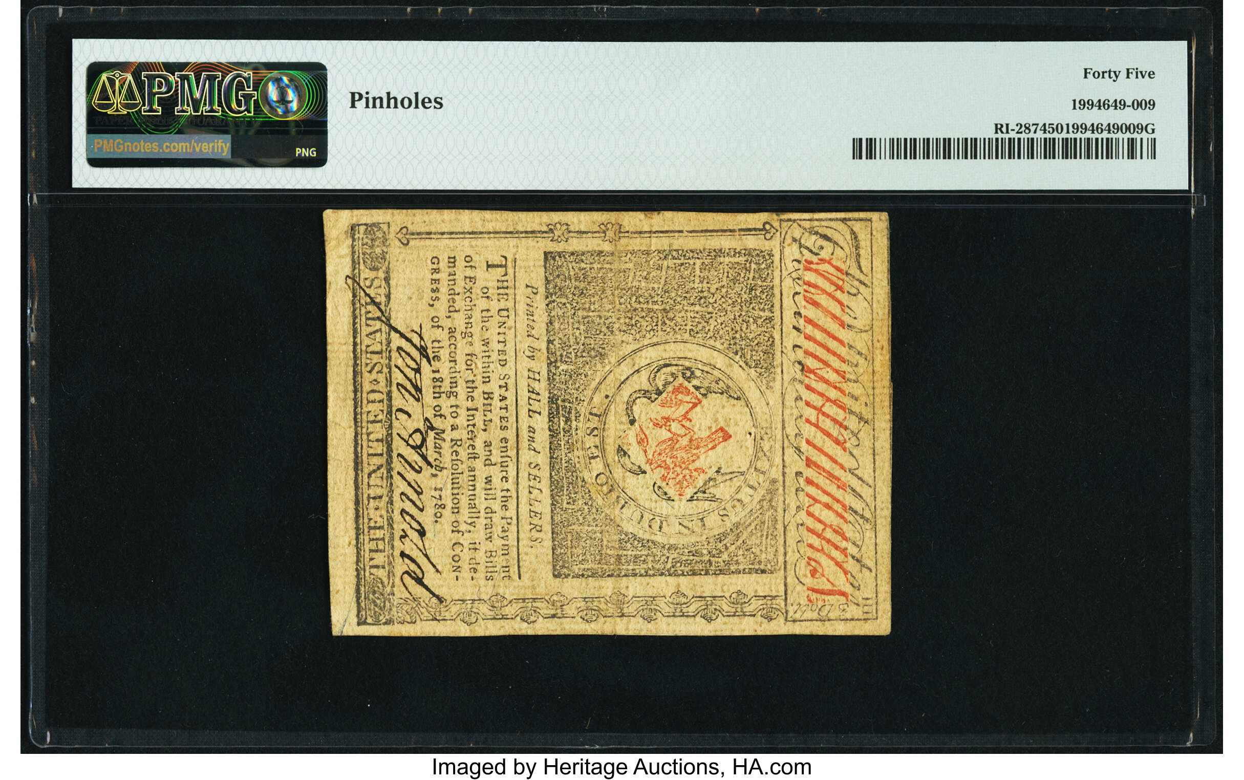 image for: Rhode Island July 2, 1780 $7 PMG Choice Extremely Fine 45....
