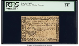 image for: South Carolina December 23, 1776 $3 Remainder PCGS Very Fine 35....