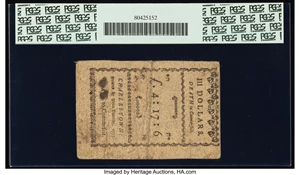 image for: South Carolina December 23, 1776 $3 Remainder PCGS Very Fine 35....