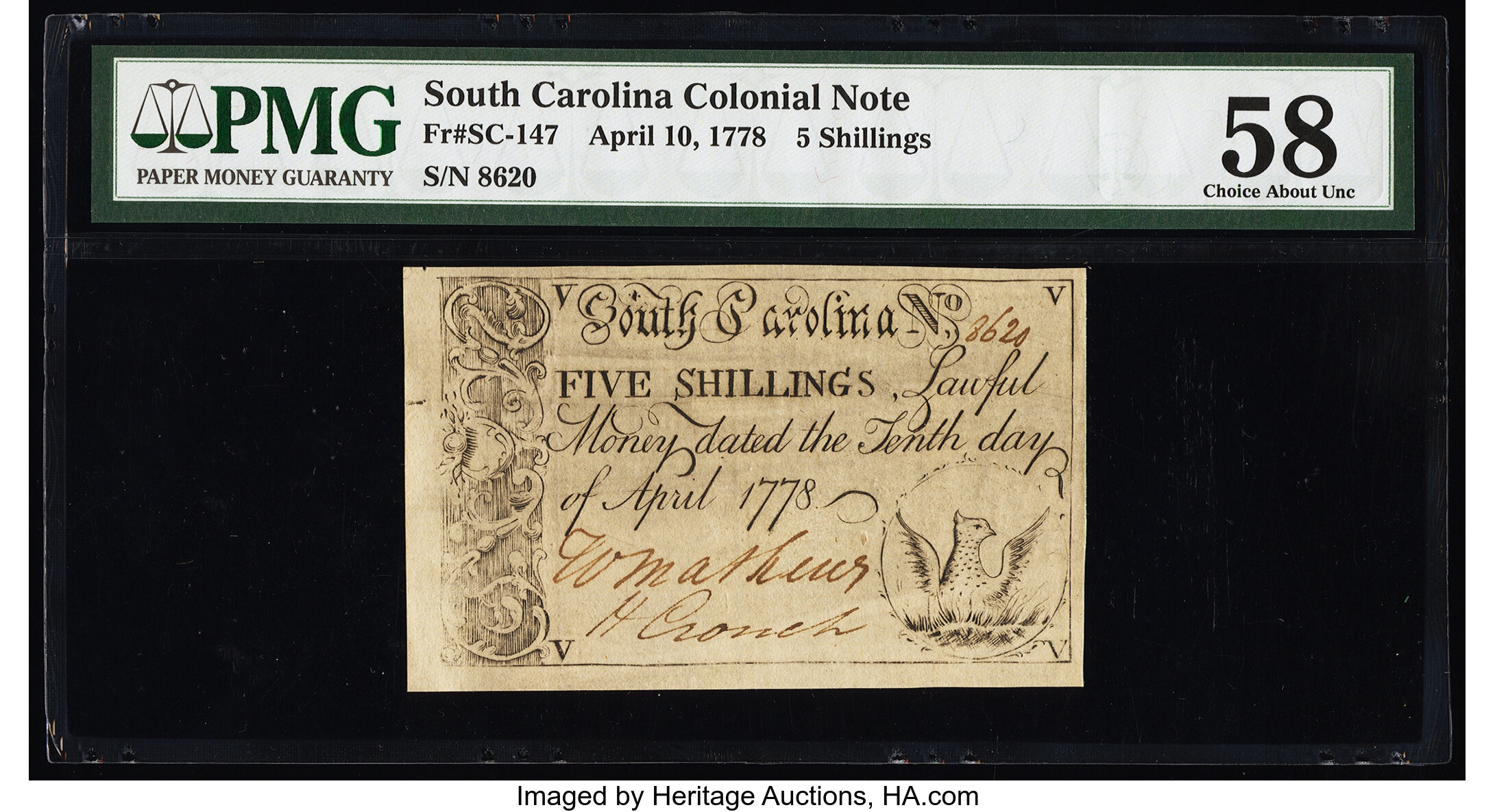 image for: South Carolina April 10, 1778 5s PMG Choice About Unc 58....