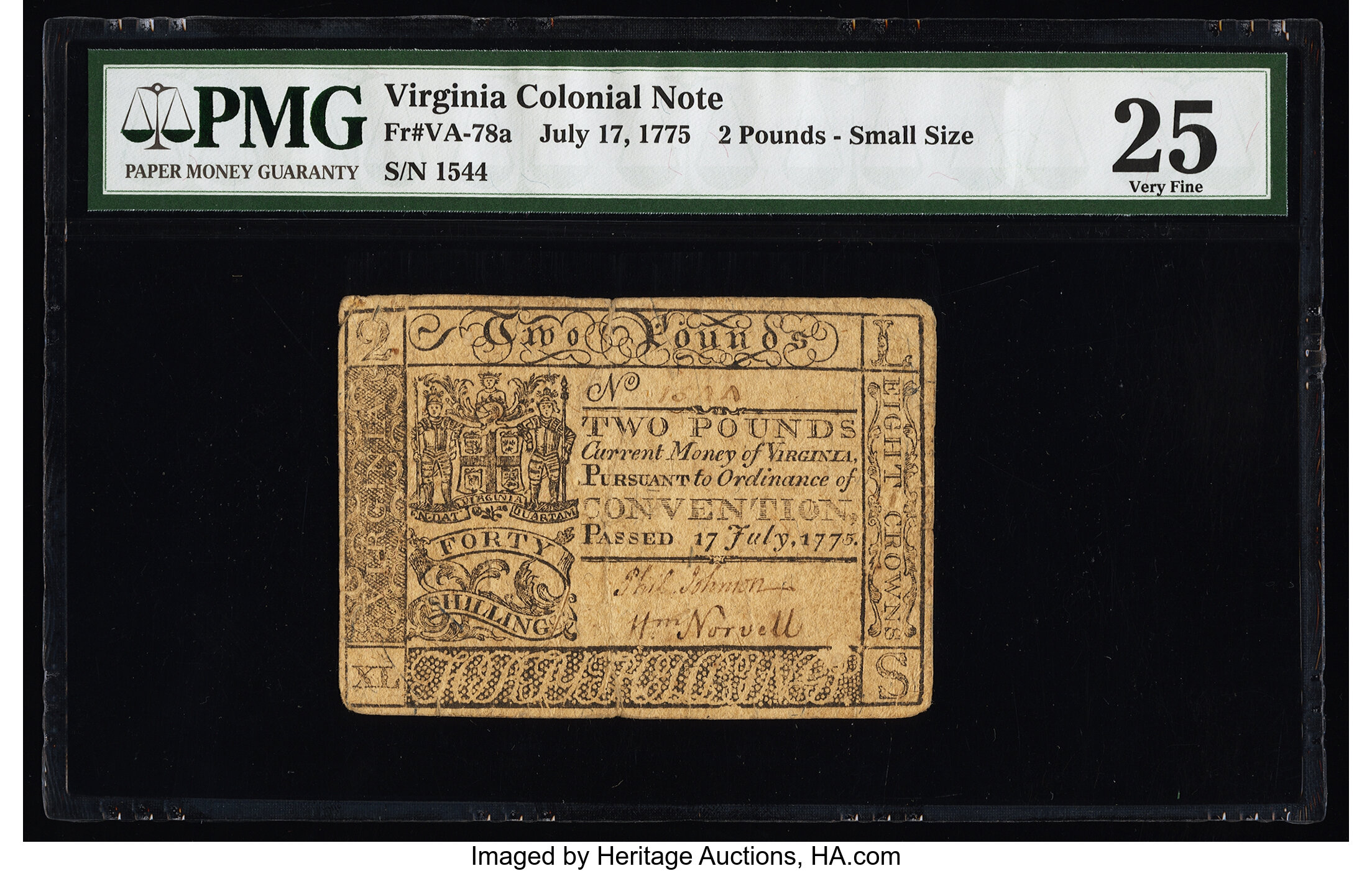 image for: Virginia July 17, 1775 £2 PMG Very Fine 25....