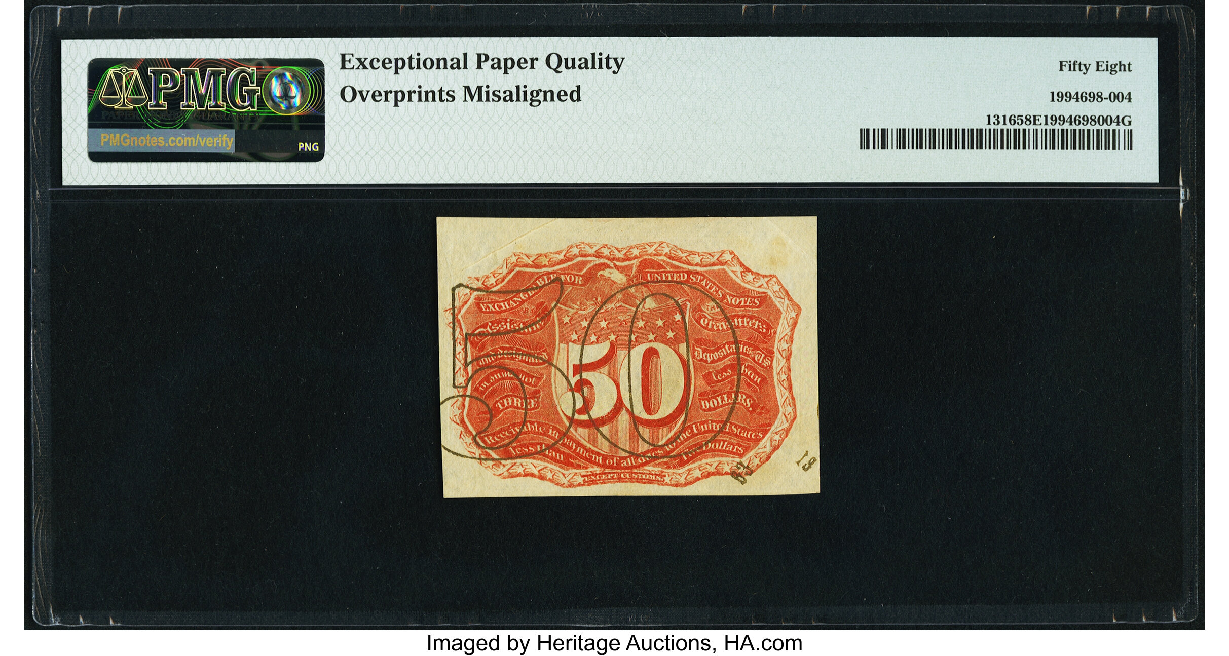 image for: Overprint Misaligned on Back Error Fr. 1316 50¢ Second Issue PMG Choice About Unc 58 EPQ....