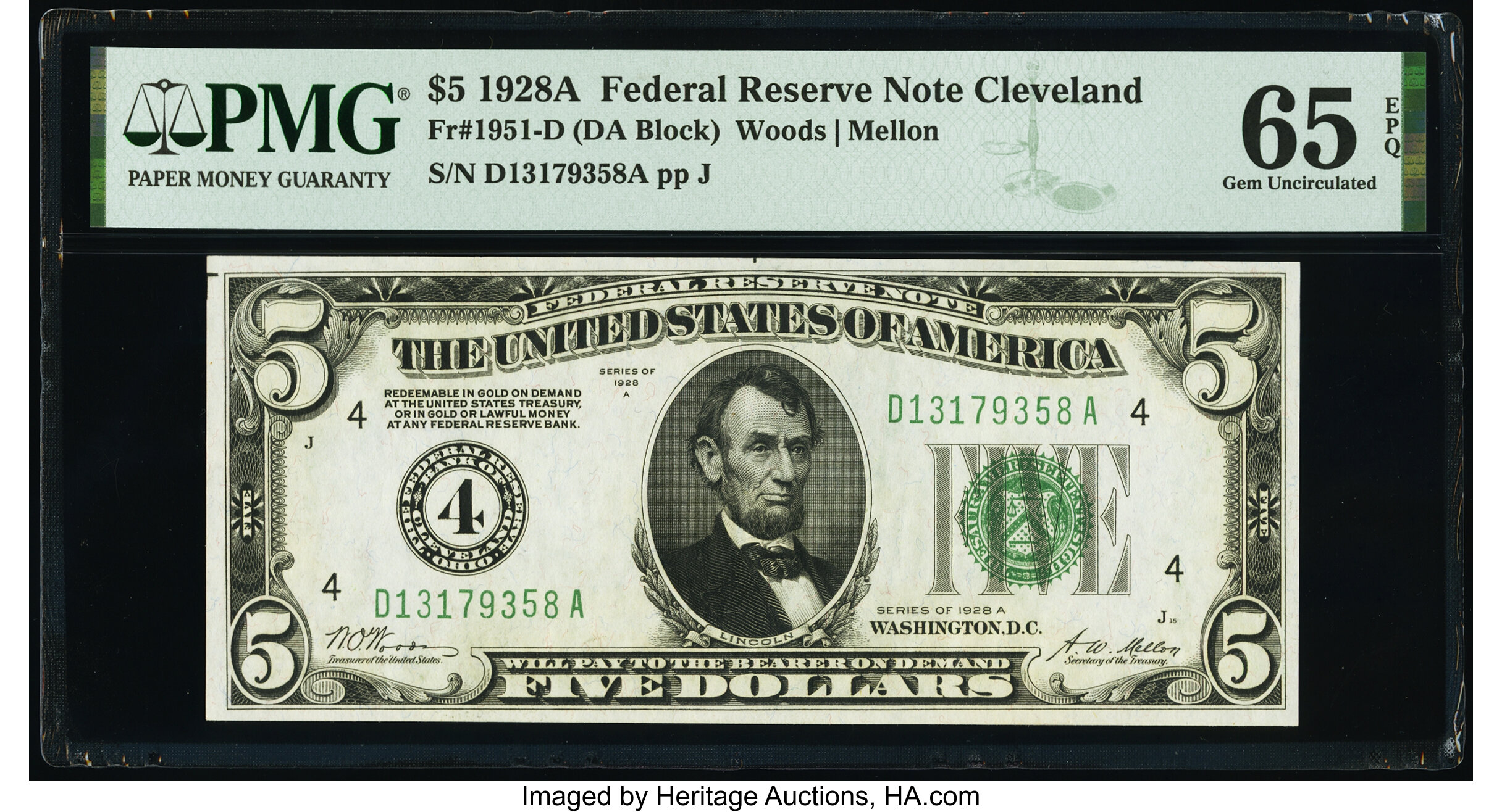 image for: Fr. 1951-D $5 1928A Federal Reserve Note. PMG Gem Uncirculated 65 EPQ....