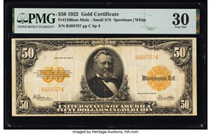 image for: Fr. 1200a $50 1922 Mule Gold Certificate PMG Very Fine 30....