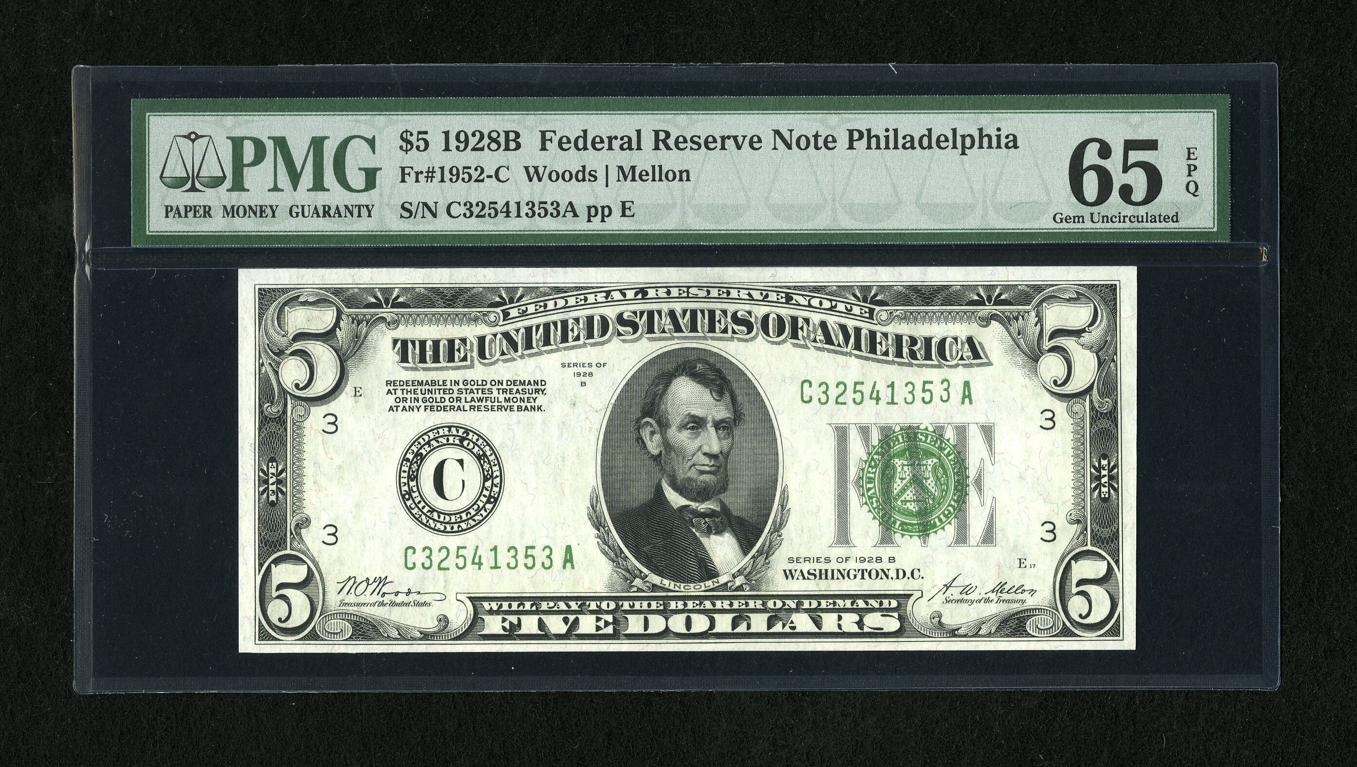 image for: Fr. 1952-C $5 1928B Federal Reserve Note. PMG Gem Uncirculated 65 EPQ....