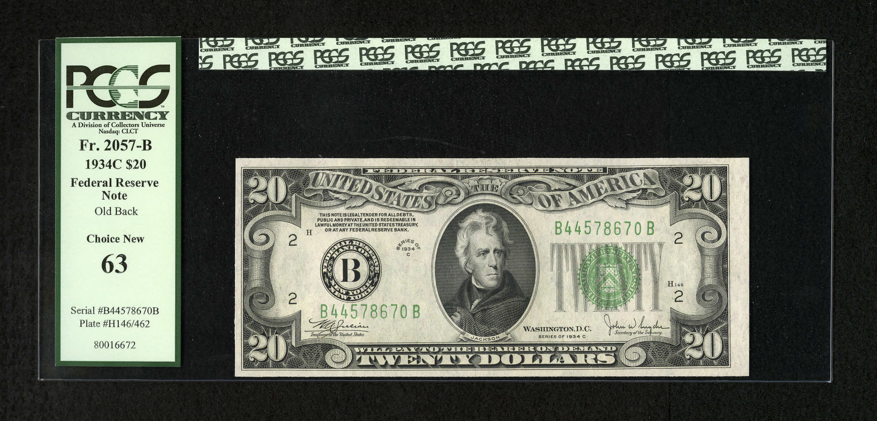 image for: Fr. 2057-B $20 1934C Federal Reserve Note Old Back. PCGS Choice New 63....
