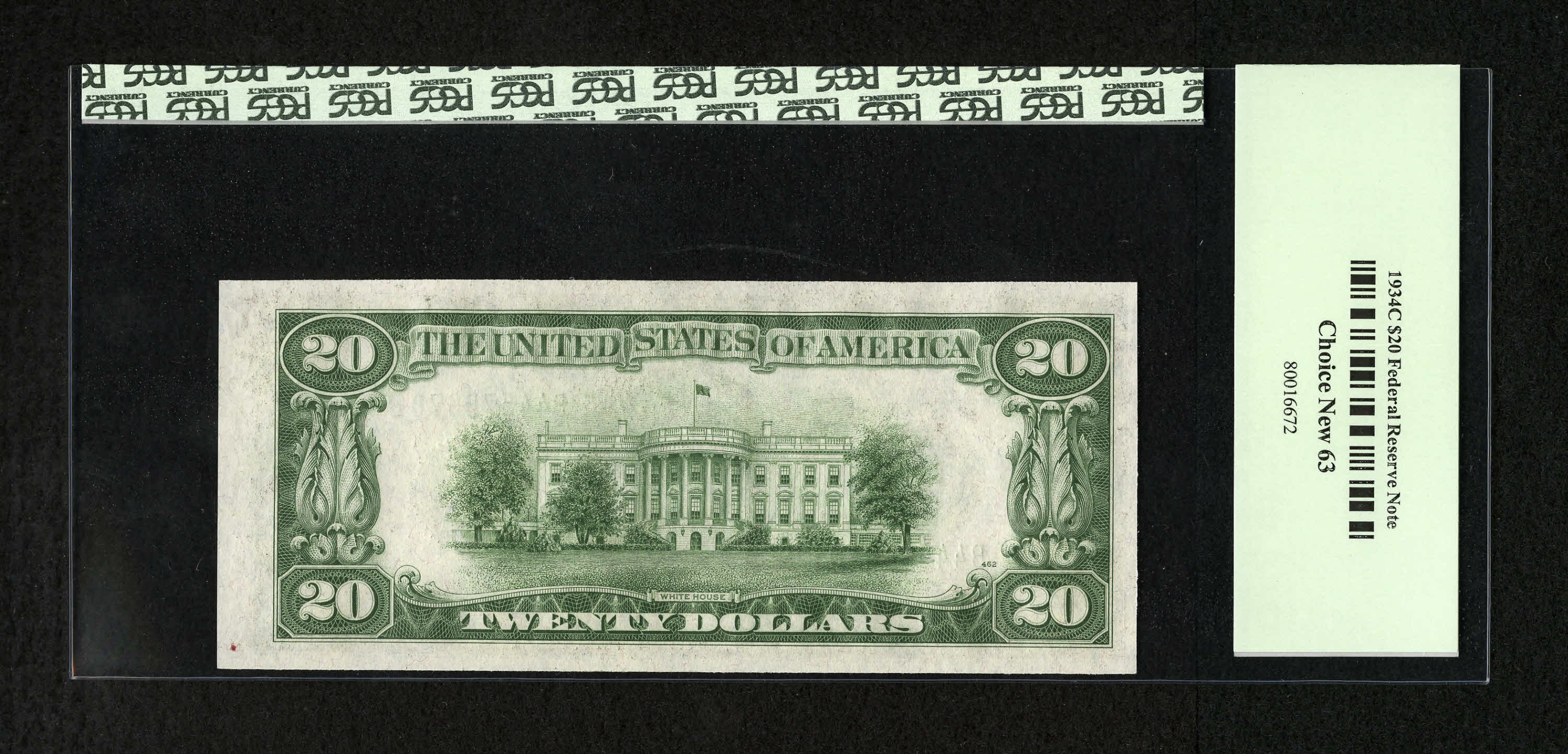 image for: Fr. 2057-B $20 1934C Federal Reserve Note Old Back. PCGS Choice New 63....