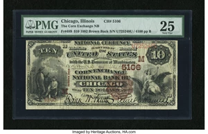 image for: Chicago, IL - $10 1882 Brown Back Fr. 489 The Corn Exchange NB Ch. # 5106...