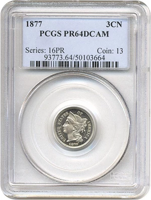 image for: 1877 3cN PCGS Proof 64 DCameo * Proof Only - The Only 64 DCameo *