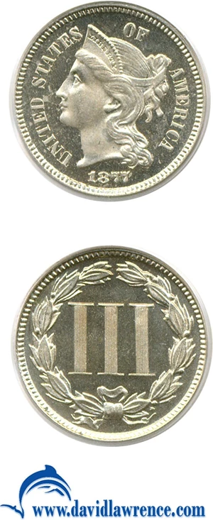 image for: 1877 3cN PCGS Proof 64 DCameo * Proof Only - The Only 64 DCameo *
