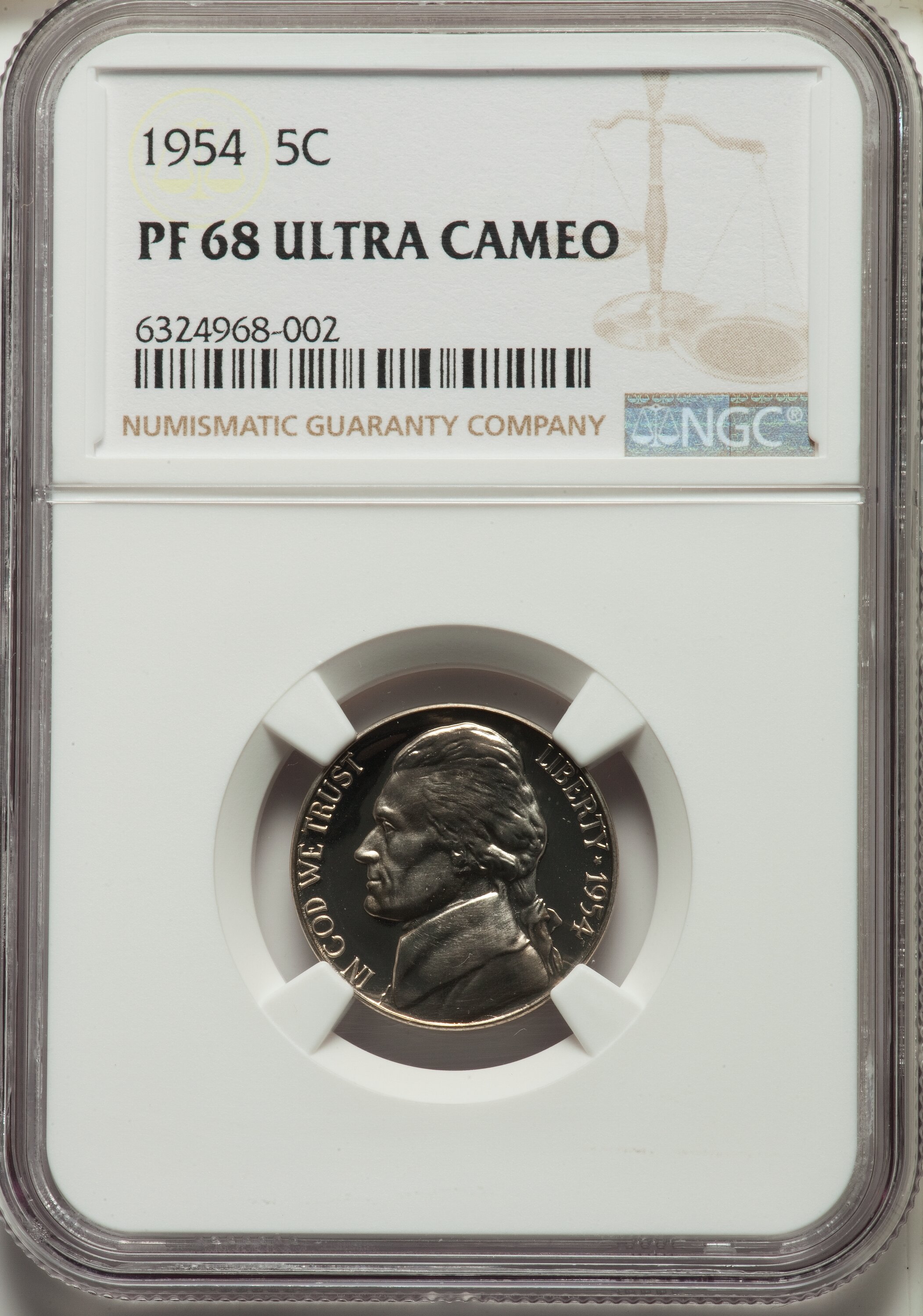 image for: 1954 5C PR68 Ultra Cameo NGC. NGC Census: (9/5). PCGS Population: (13/0). CDN: $850 Whsle. Bid for NGC/PCGS PR68. ...