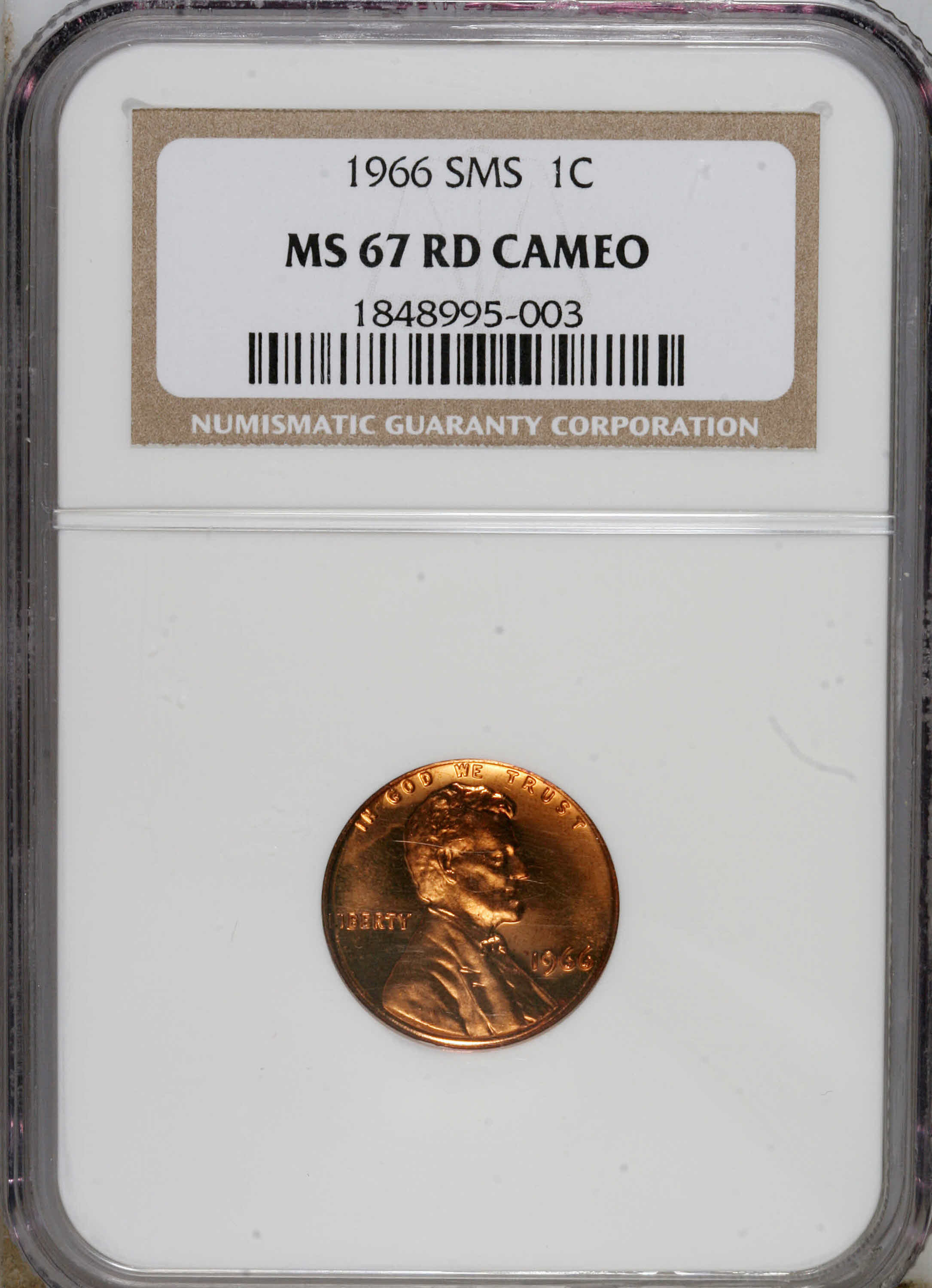 image for: 1966 1C SMS MS67 Cameo NGC. NGC Census: (21/3). PCGS Population (17/0).   (#83293)...