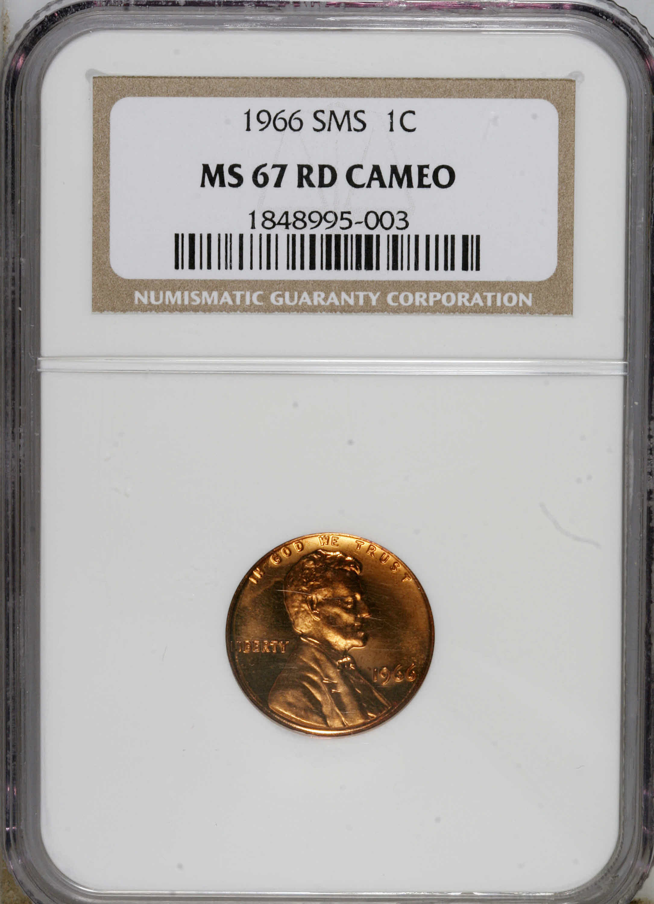 image for: 1966 1C SMS MS67 Cameo NGC. NGC Census: (21/3). PCGS Population (17/0).   (#83293)...