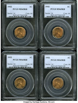 image for: (4) 1932 1C MS65 Red and Brown PCGS.... (Total: 4 Coins)