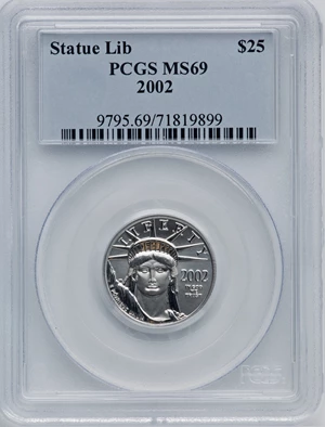image for: 2002 $25 Quarter-Ounce Platinum Eagle MS69 PCGS. PCGS Population: (6650/110). NGC Census: (3937/649). CDN: $243.55.Whsle. B...