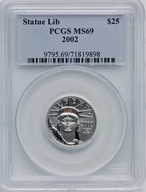 image for: 2002 $25 Quarter-Ounce Platinum Eagle MS69 PCGS. PCGS Population: (6650/110). NGC Census: (3937/649). CDN: $243.55.Whsle. B...