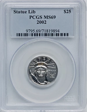 image for: 2002 $25 Quarter-Ounce Platinum Eagle MS69 PCGS. PCGS Population: (6650/110). NGC Census: (3937/649). CDN: $243.55.Whsle. B...