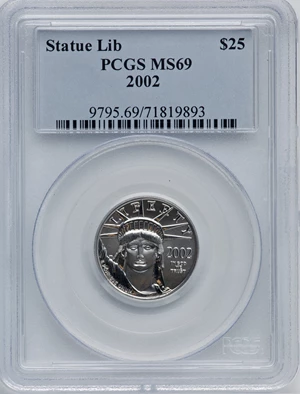 image for: 2002 $25 Quarter-Ounce Platinum Eagle MS69 PCGS. PCGS Population: (6650/110). NGC Census: (3937/649). CDN: $243.55.Whsle. B...