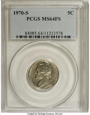 image for: 1970-S 5C MS64 Full Steps PCGS. PCGS Population (0/0). NGC Census: (1/1). (#84085)...