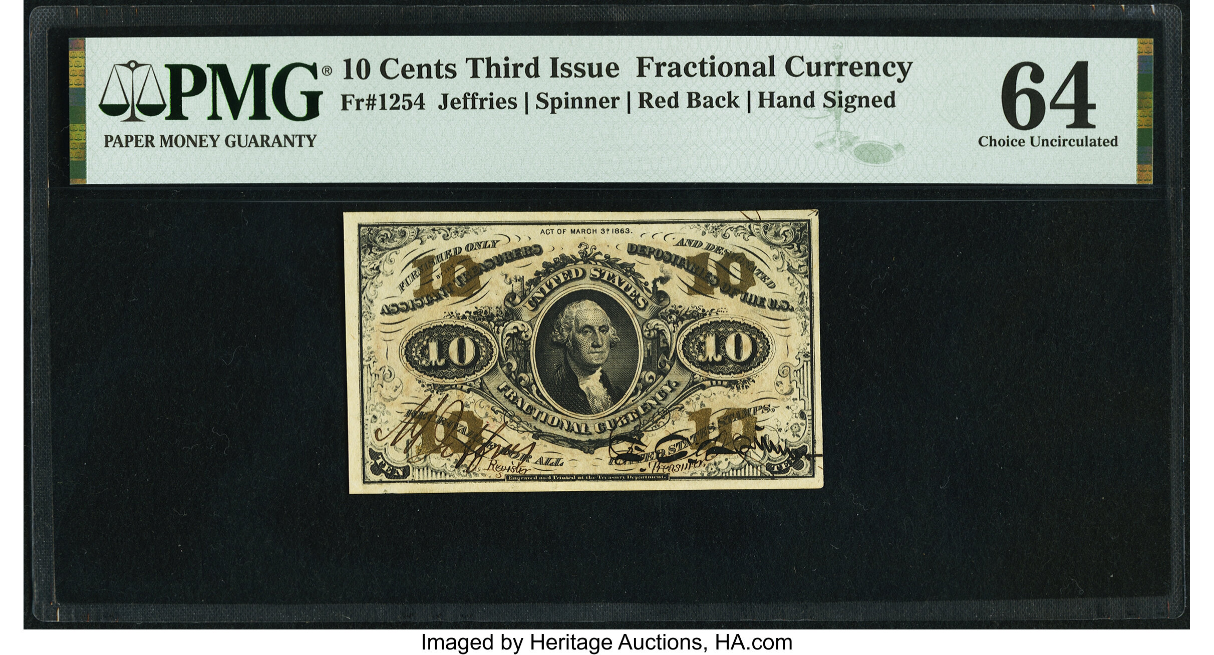 image for: Fr. 1254 10¢ Third Issue PMG Choice Uncirculated 64....