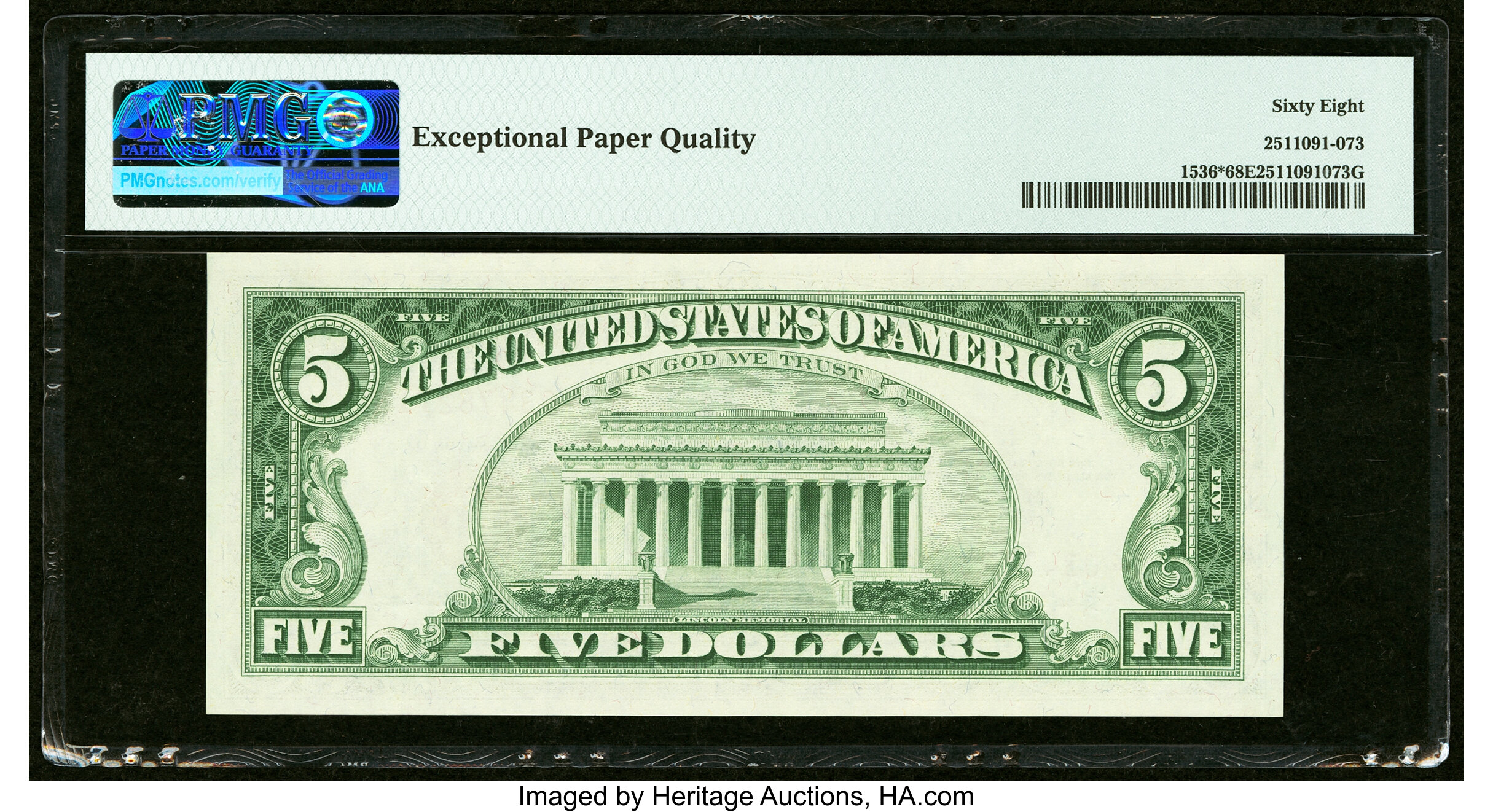 image for: Fr. 1536* $5 1963 Legal Tender Note. PMG Superb Gem Unc 68 EPQ....